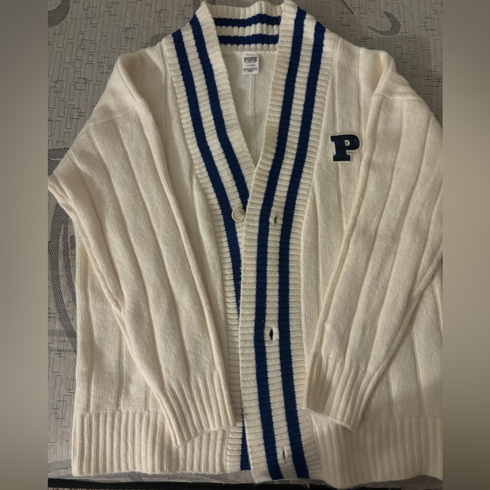 Women’s White and Blue Cardigan Sweater